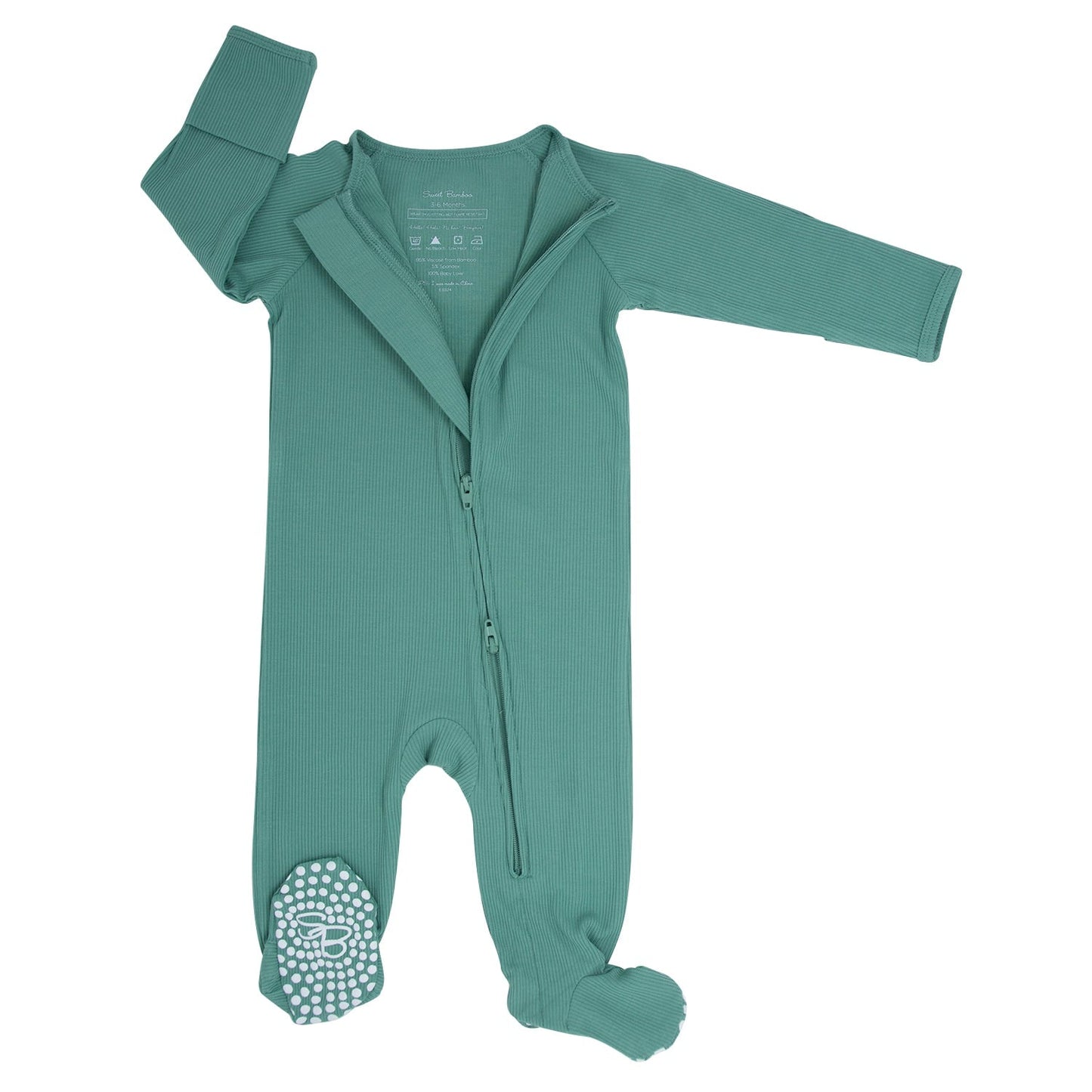 Zipper Footie Malachite Green Rib
