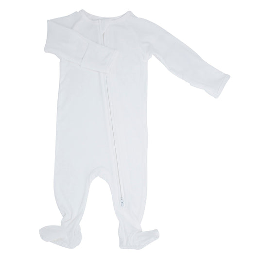 Zipper Footie Pure White Rib