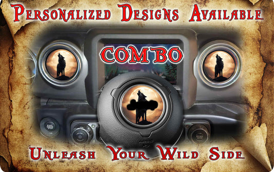 Steering wheel decal Wolf orange moon