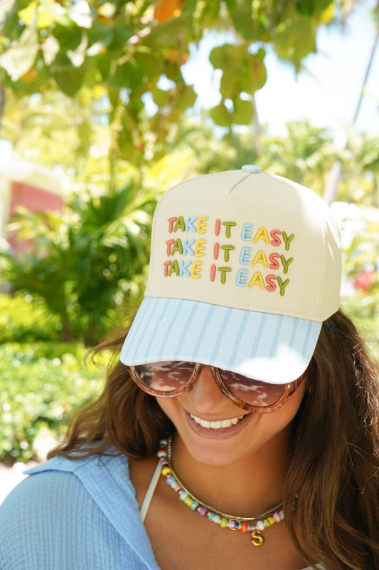 Take it Easy - Blue Striped Trucker Hat