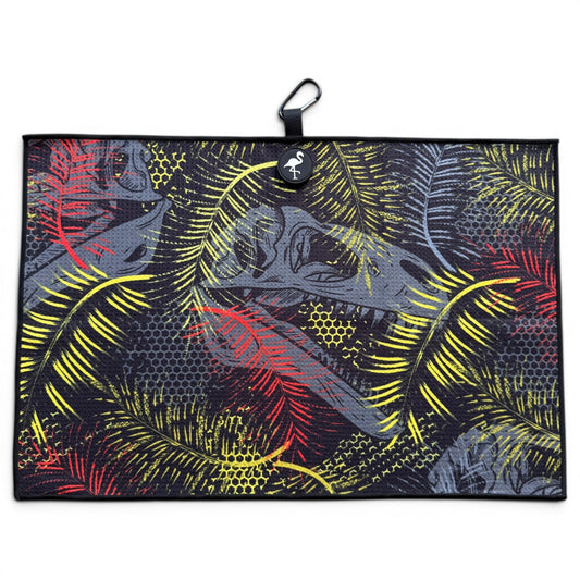 Jurassic Fairway Golf Towel | 24” x 16” Microfiber Towel | Magnetic Clip & Carabiner | Premium Golf Accessory