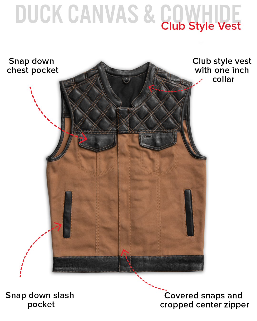 Hunt Club Motorcycle Leather Canvas Vest
