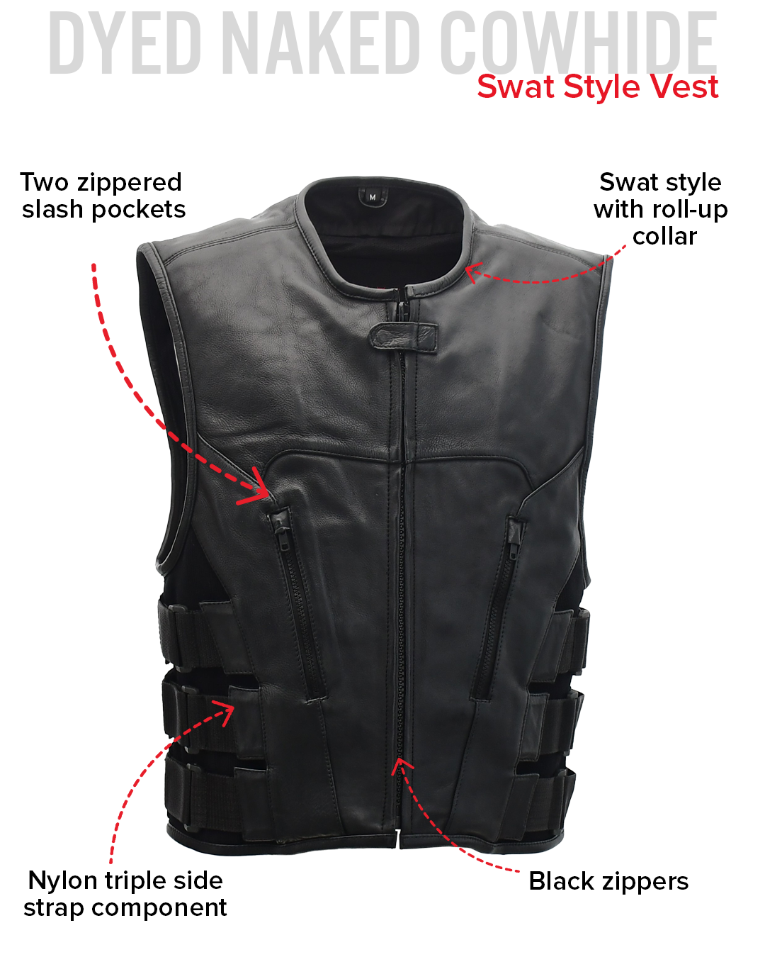 Commando Men's Leather Swat Style Motorcycle Vest