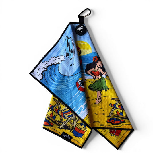 Beach Party Golf Towel | 24” x 16” Microfiber Towel | Magnetic Clip & Carabiner | Premium Golf Accessory