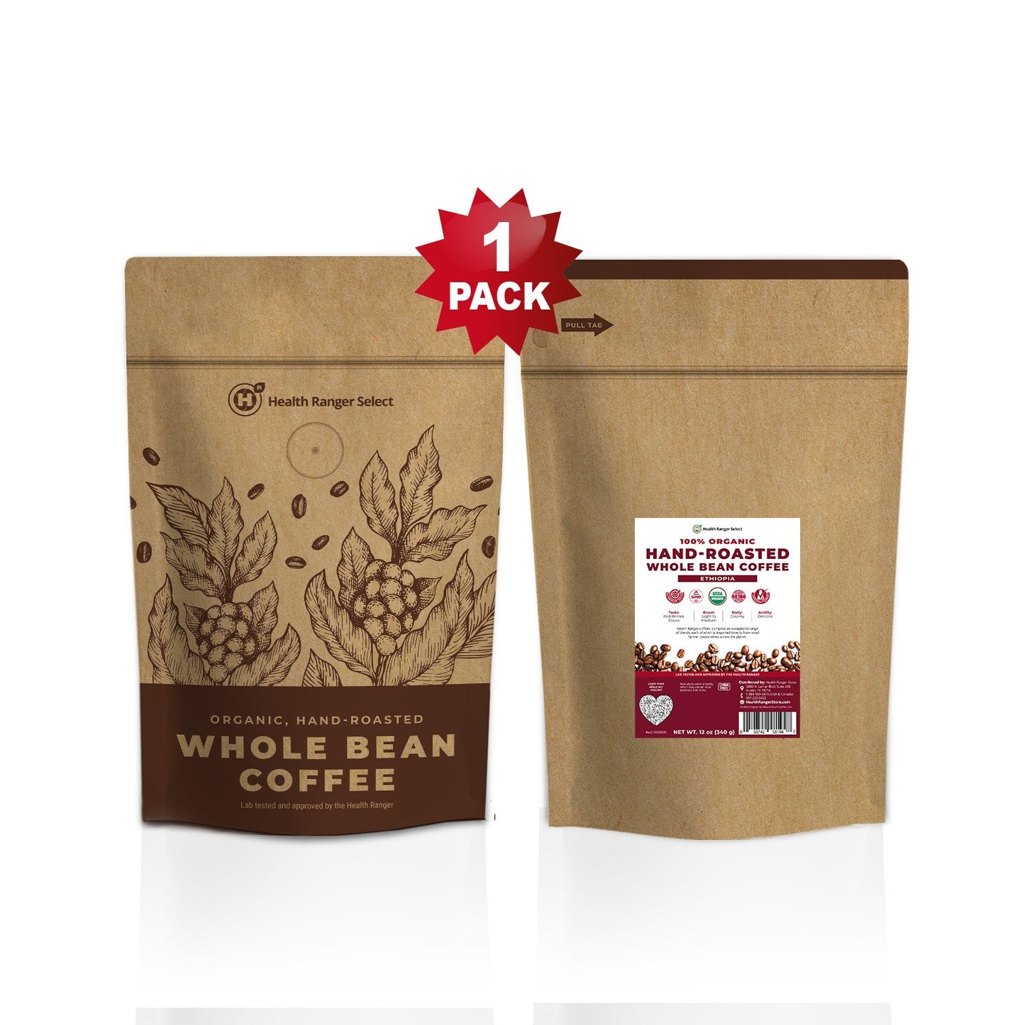 100% Organic Hand-Roasted Whole Bean Coffee (Ethiopia) 12oz, 340g