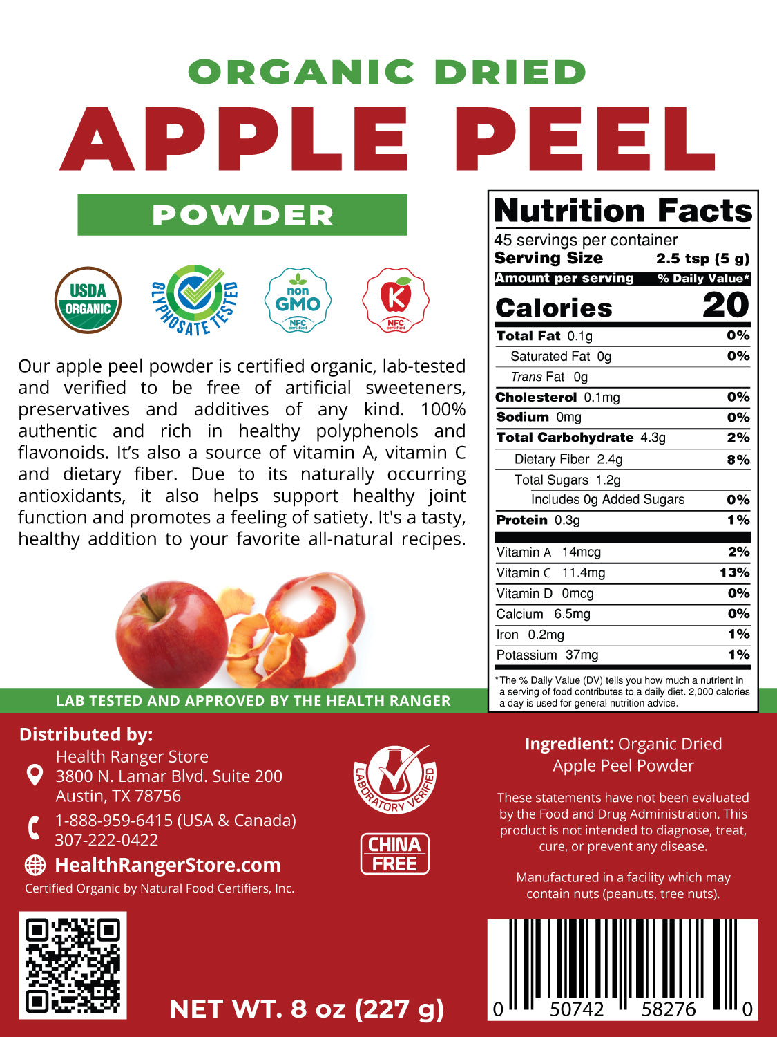 Organic Apple Peel Powder 8oz (227g)