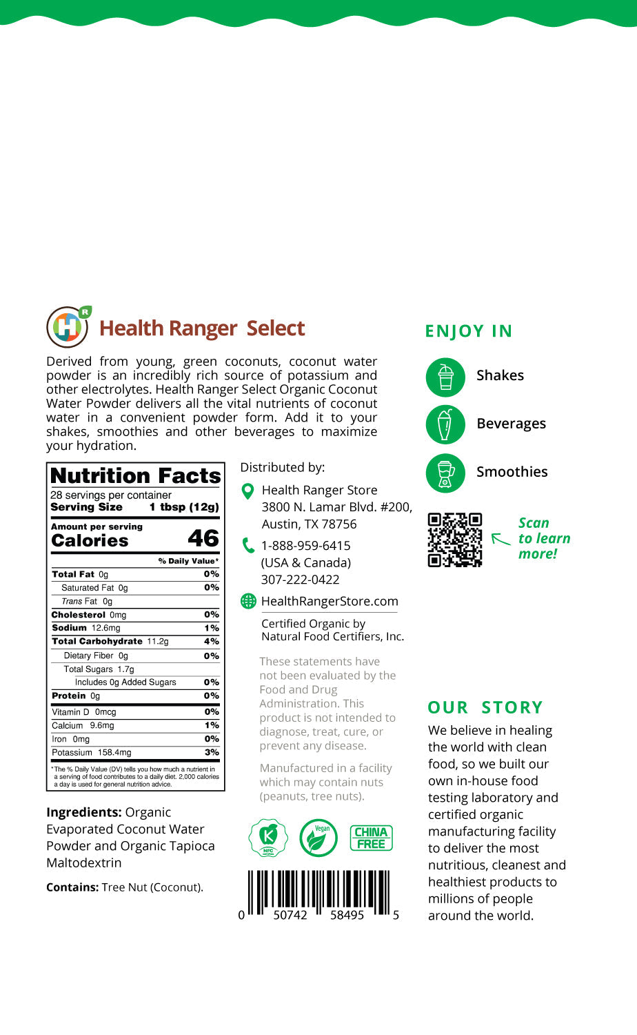 Organic Coconut Water Powder 12oz (340g)