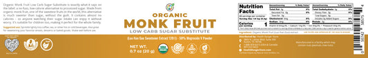 Organic Monk Fruit Extract Powder - Low Carb Sugar Substitute 0.7oz (20g)