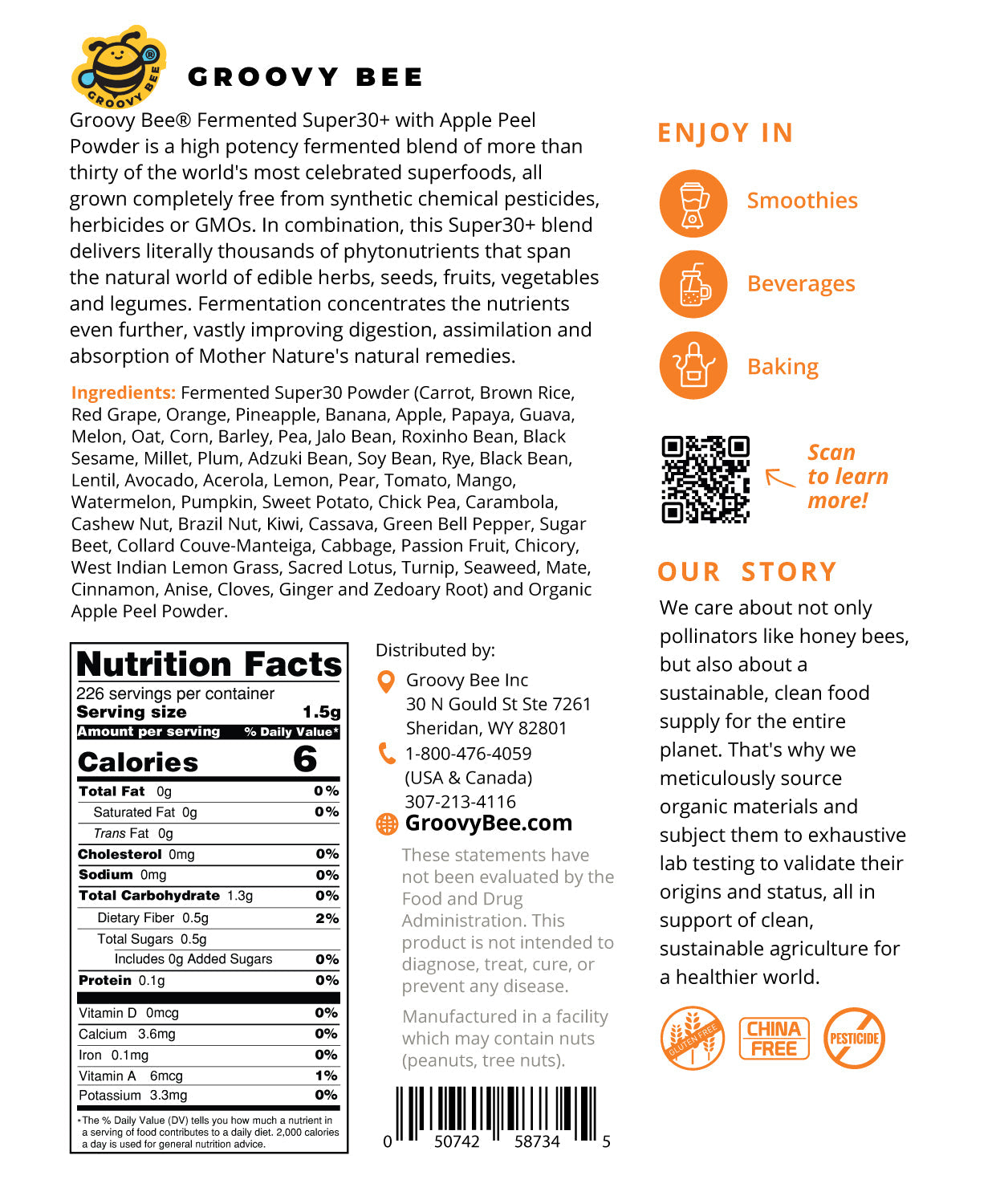 Fermented Super30+ with Organic Apple Peel Powder 12oz (340g)