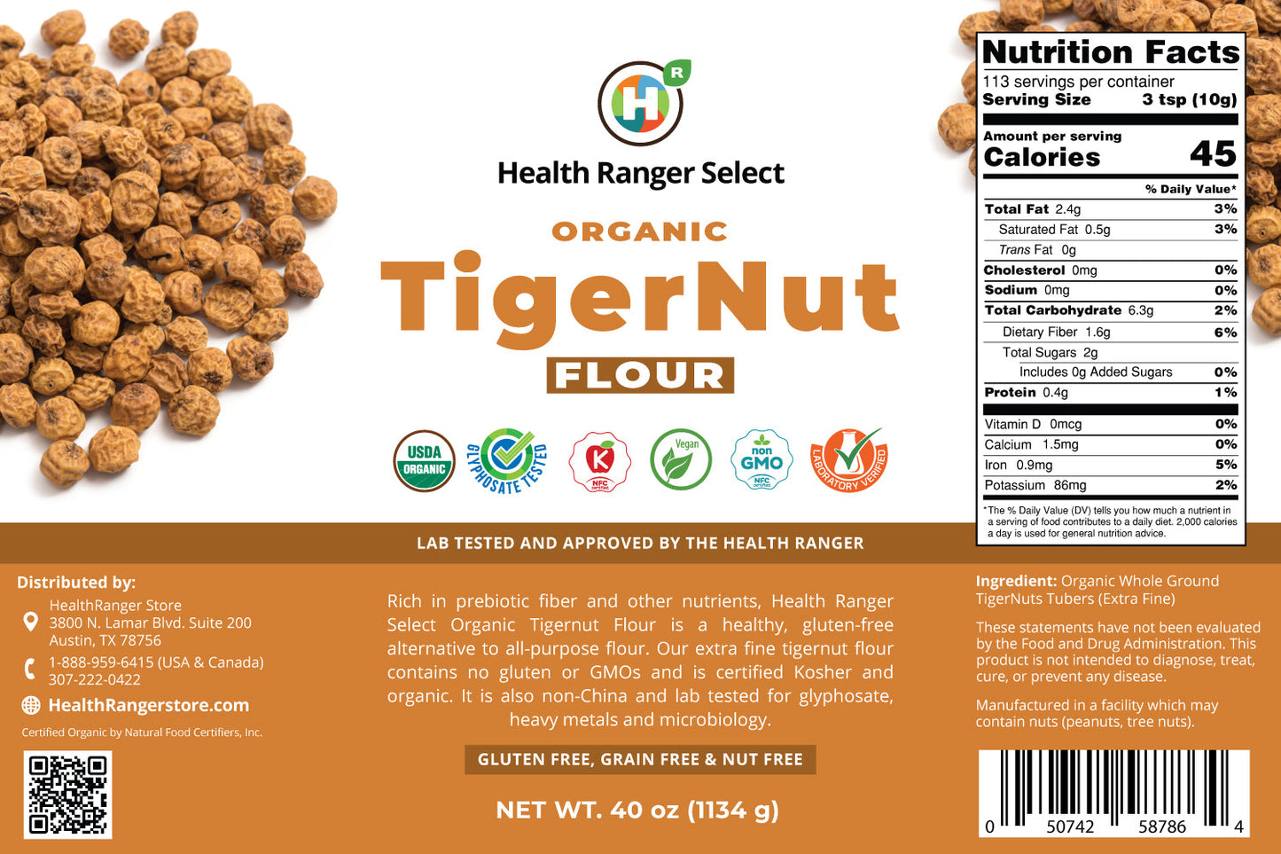 Organic Tigernut Flour 40 oz (1134 g) (#10 Can) (2-Pack) - Gluten Free, Grain Free and Nut Free