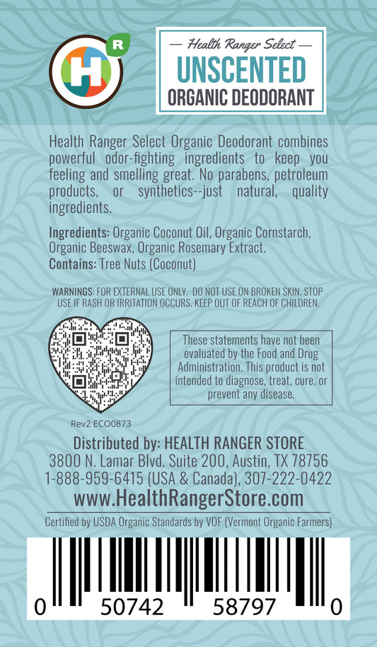 Organic Unscented Deodorant 3oz (90g)