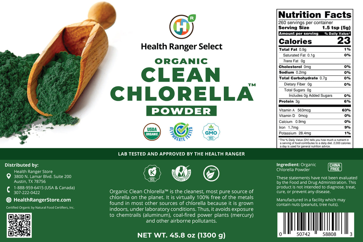 Organic Clean Chlorella Powder 45.8 oz (1300 g) (#10 Can)
