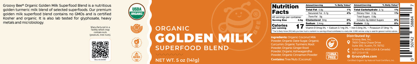 Organic Golden Milk  Superfood Blend  5 oz (141 g)