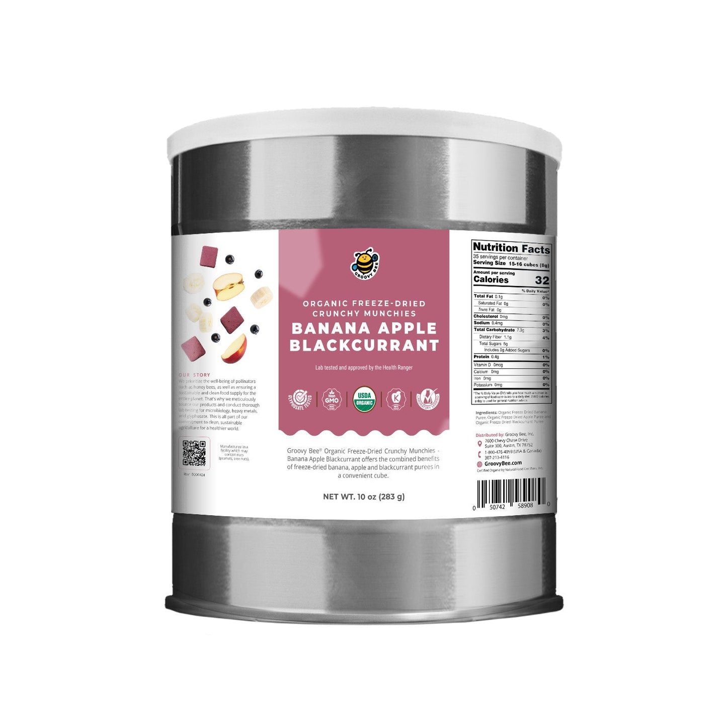 Organic Freeze-Dried Crunchy Munchies Banana Apple Blackcurrant (10 oz, 289g) #10 Can (2-Pack)