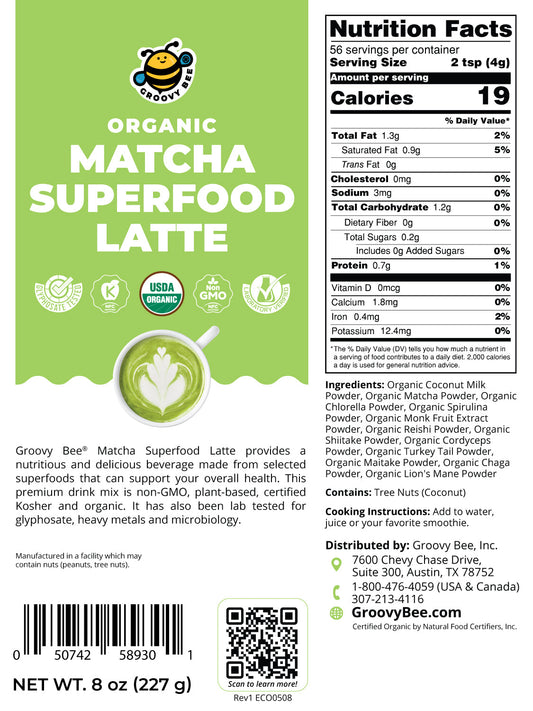 Organic Matcha Superfood Latte 8 oz (227g)