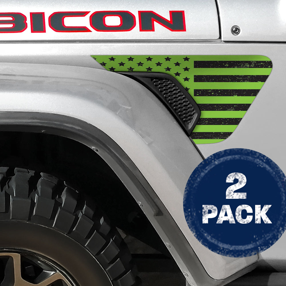 Distressed Lime Green Flag 2pc Vinyl Fender Decal
