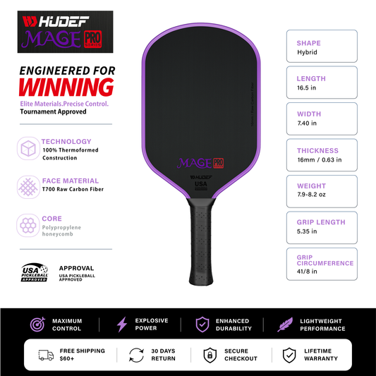 Hudef Mage Pro™ Gen 1 Hybrid Pickleball Paddle (Carbon Fiber)