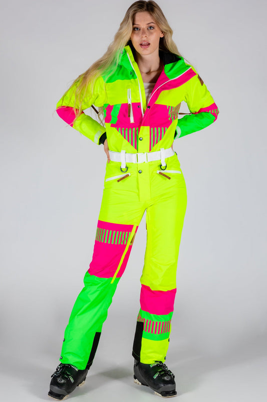 The Cat Track Fever | Neon Yellow Retro Women's One Piece Ski Suit