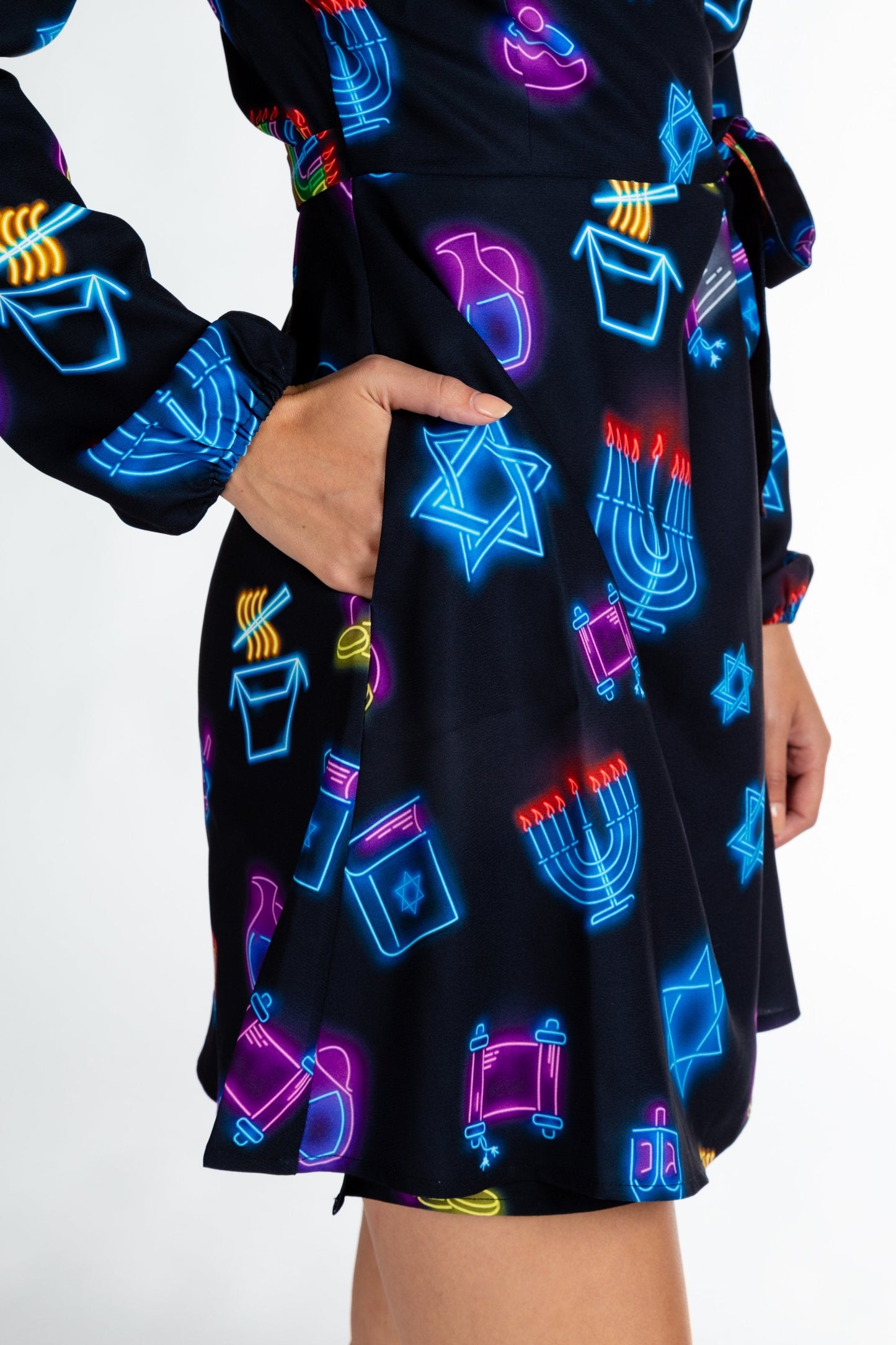 The Latke'd & Loaded | Neon Hanukkah Wrap Dress