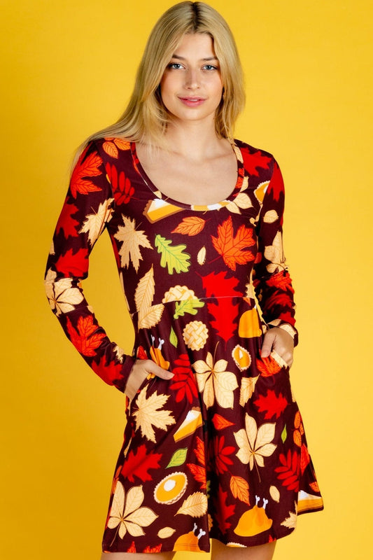 The Rake Me Ups | Fall Leaves Thanksgiving Skater Dress