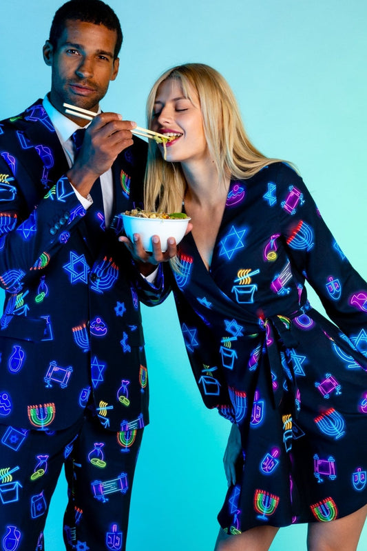 The Latke'd & Loaded | Neon Hanukkah Wrap Dress