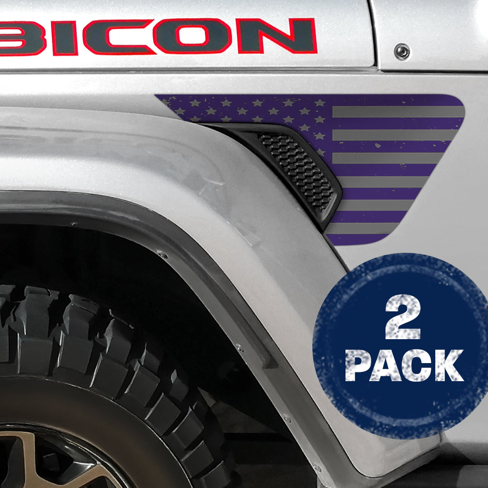 Distressed Purple and Silver Flag 2pc Vinyl Fender Decal