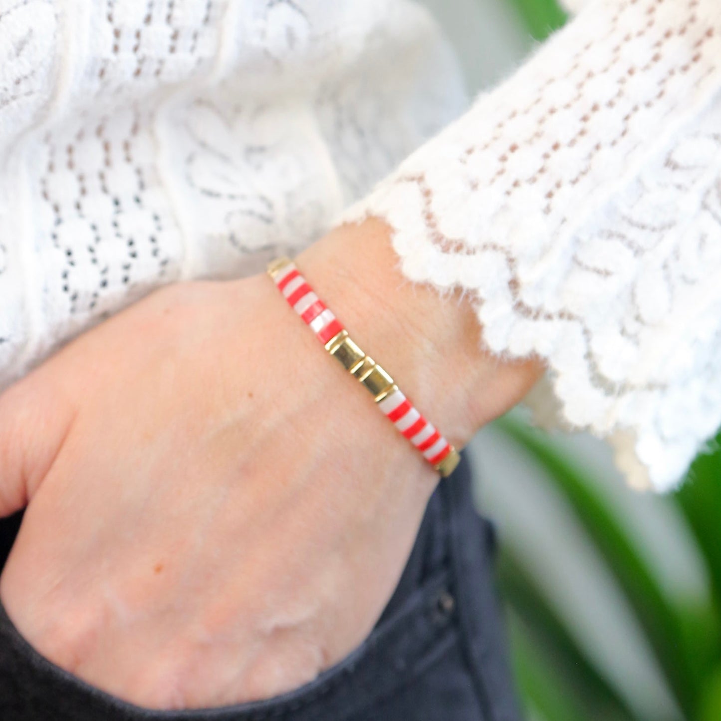 CANDY CANE - Tila Bead Bracelet | ONE SIZE - Large