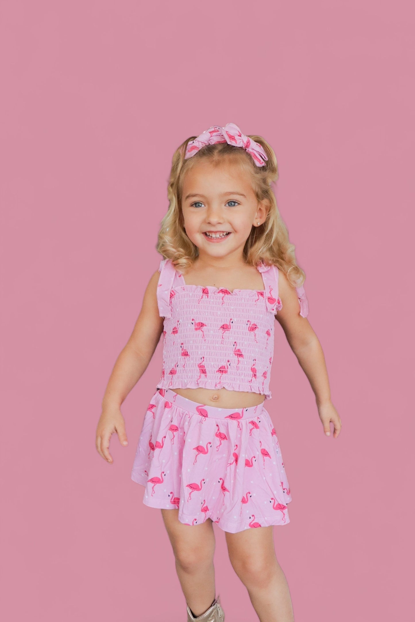 FLOCKING FLAMINGOS DREAM SMOCKED SKORT SET