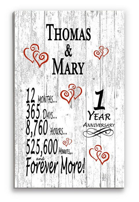 1 Year Anniversary Gift – Personalized 1st Anniversary Plaque with Custom Names