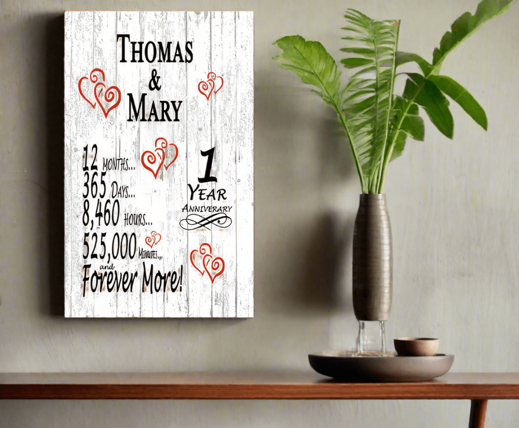 1 Year Anniversary Gift – Personalized 1st Anniversary Plaque with Custom Names