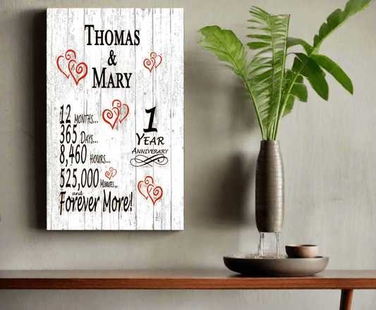 1 Year Anniversary Gift – Personalized 1st Anniversary Plaque with Custom Names