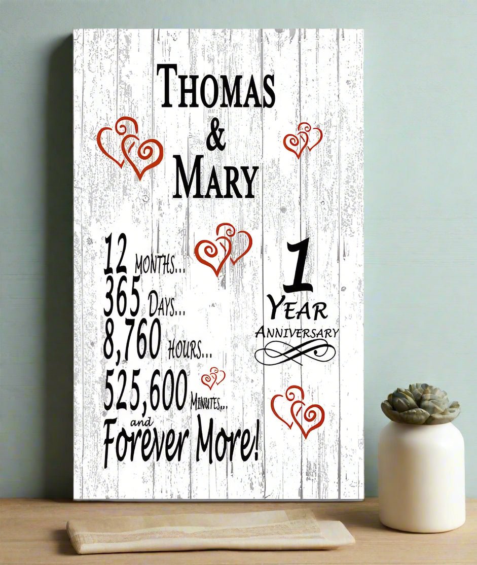 1 Year Anniversary Gift – Personalized 1st Anniversary Plaque with Custom Names