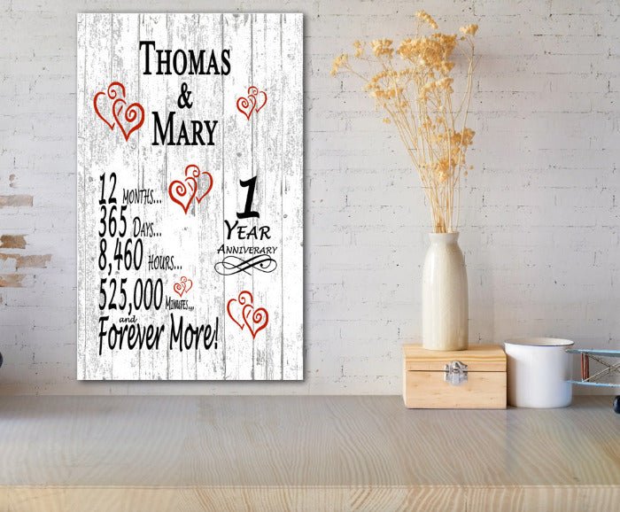 1 Year Anniversary Gift – Personalized 1st Anniversary Plaque with Custom Names