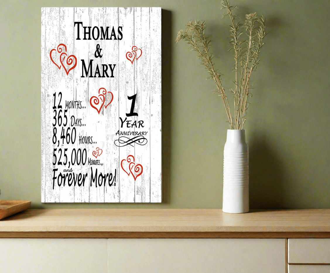 1 Year Anniversary Gift – Personalized 1st Anniversary Plaque with Custom Names