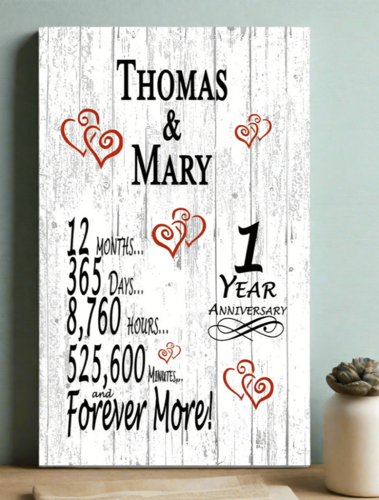 1 Year Anniversary Gift – Personalized 1st Anniversary Plaque with Custom Names