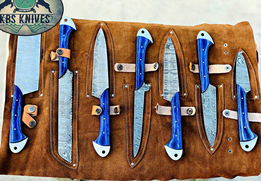 Beautiful Custom Handmade Damascus Kitchen Knives Set