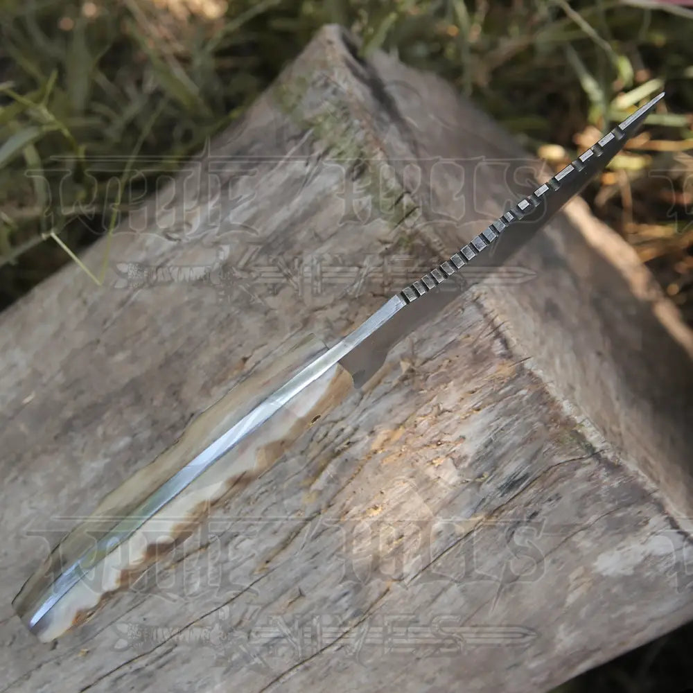 10”Custom Hand Made Forged Damascus Steel Tracker Hunting Camping Knife With Ram Horn Handle WH 3845