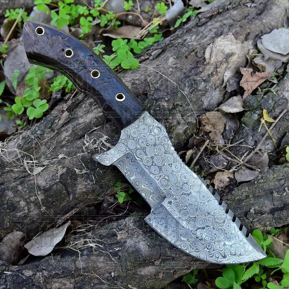 10”Custom Hand Made Forged Damascus Steel Tracker Hunting Camping Knife With Ram Horn Handle WH 3845