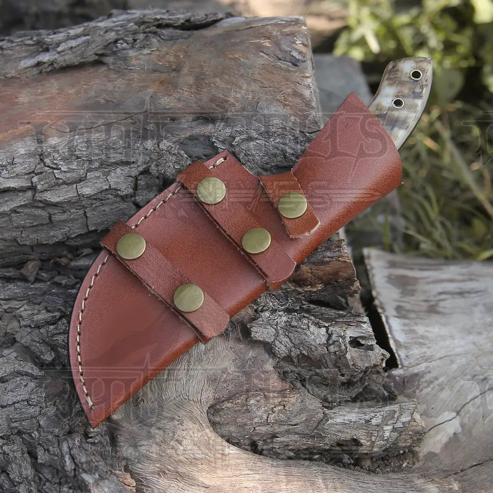 10”Custom Hand Made Forged Damascus Steel Tracker Hunting Camping Knife With Ram Horn Handle WH 3845