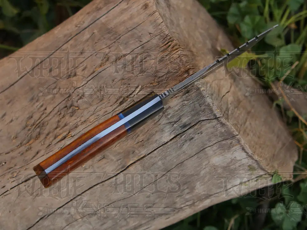 10”Custom Hand Made Forged Damascus Steel Tracker Hunting Camping Knife With Wood & Resin Handle