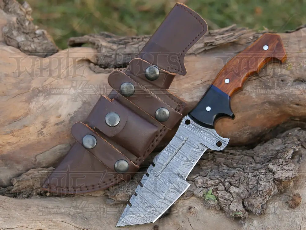 10”Custom Hand Made Forged Damascus Steel Tracker Hunting Camping Knife With Wood & Resin Handle
