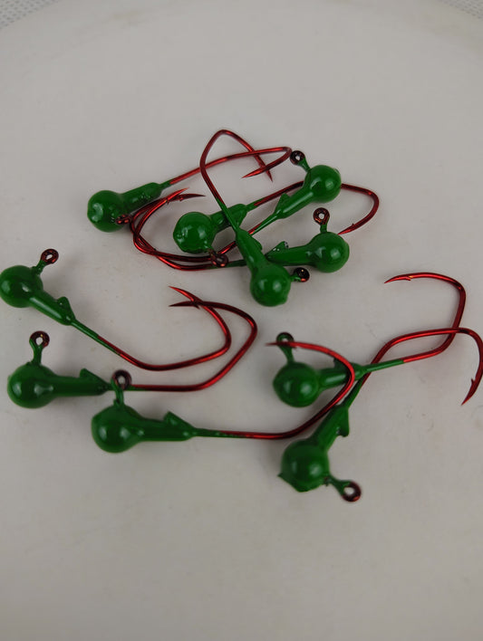 25ct.- 1/16oz. Painted Cam's DIESEL BUILT John Deere Green w/ 1/0 Deadly Blood Hooks (Chemically Sharpened)