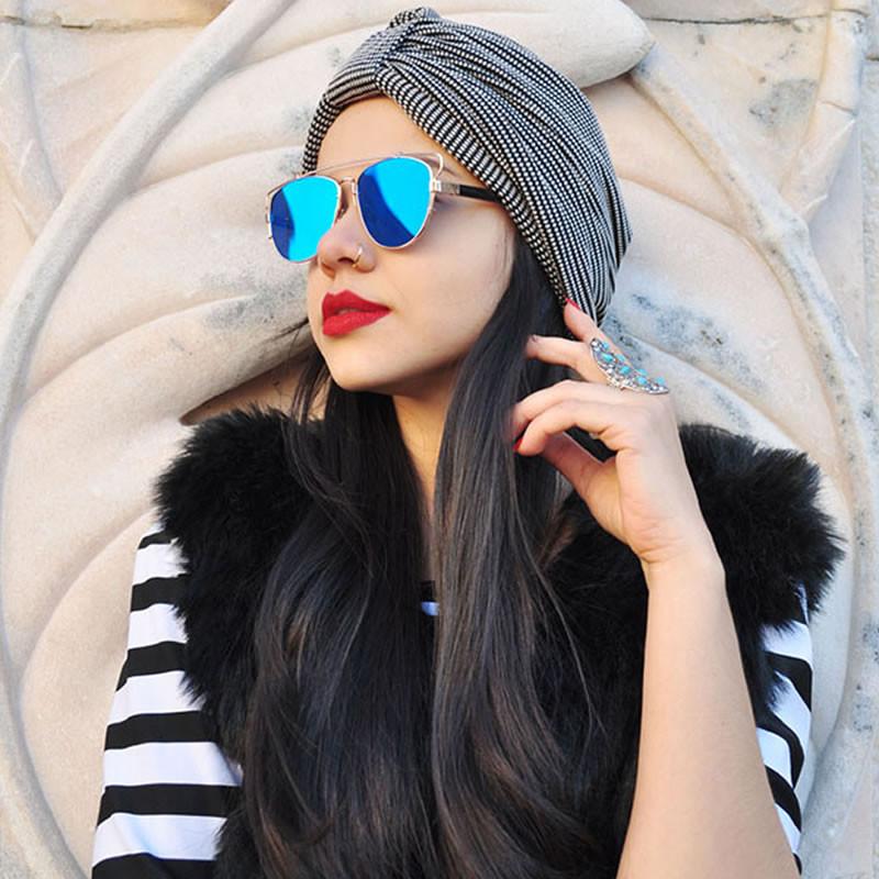 Modern Metal Crossbar Mirrored Lens Flat Front Sunglasses A145