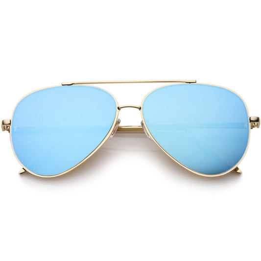 Retro Modern Mirrored Flat Lens Metal Aviator Sunglasses A318
