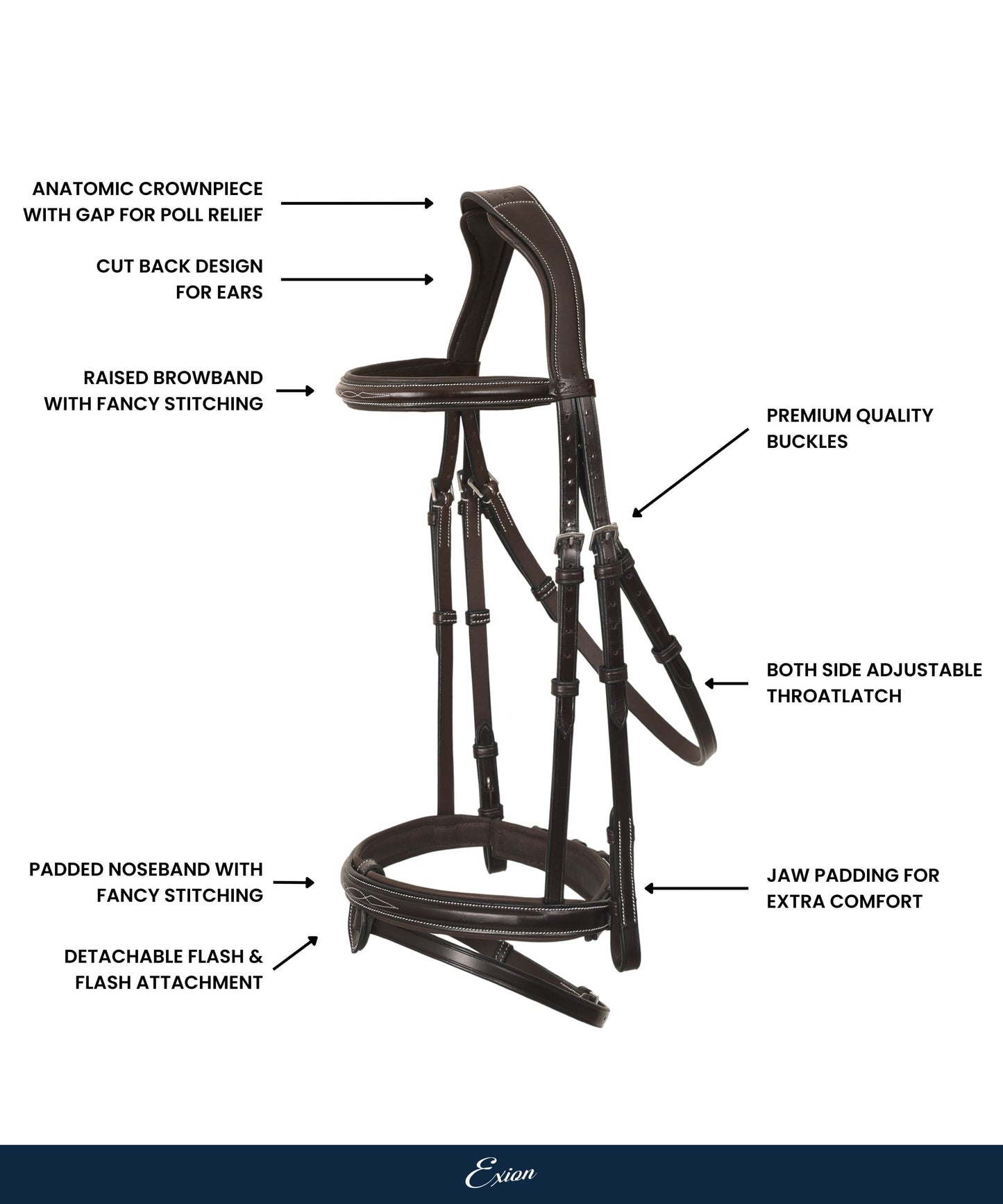 ExionPro Designer Stitched Mono Crown Piece Snaffle Bridle With Rubber Reins