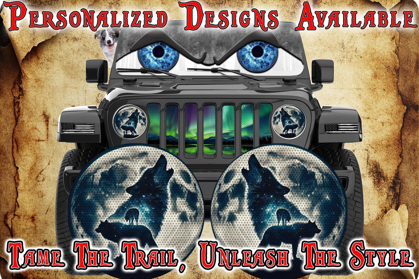 wolf and Moon headlight decal