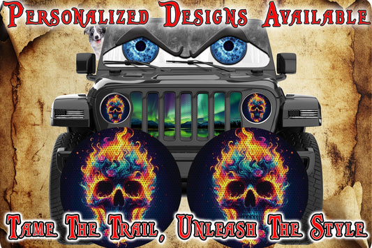 Fire skull on fire headlight decal