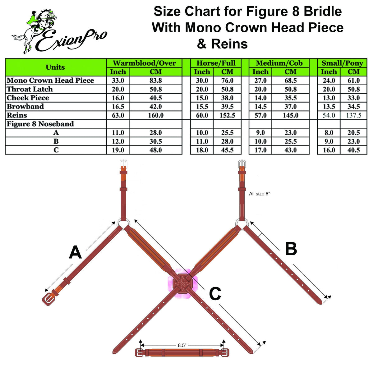 ExionPro 'Vela' Figure 8 Jumping Bridle with Reins