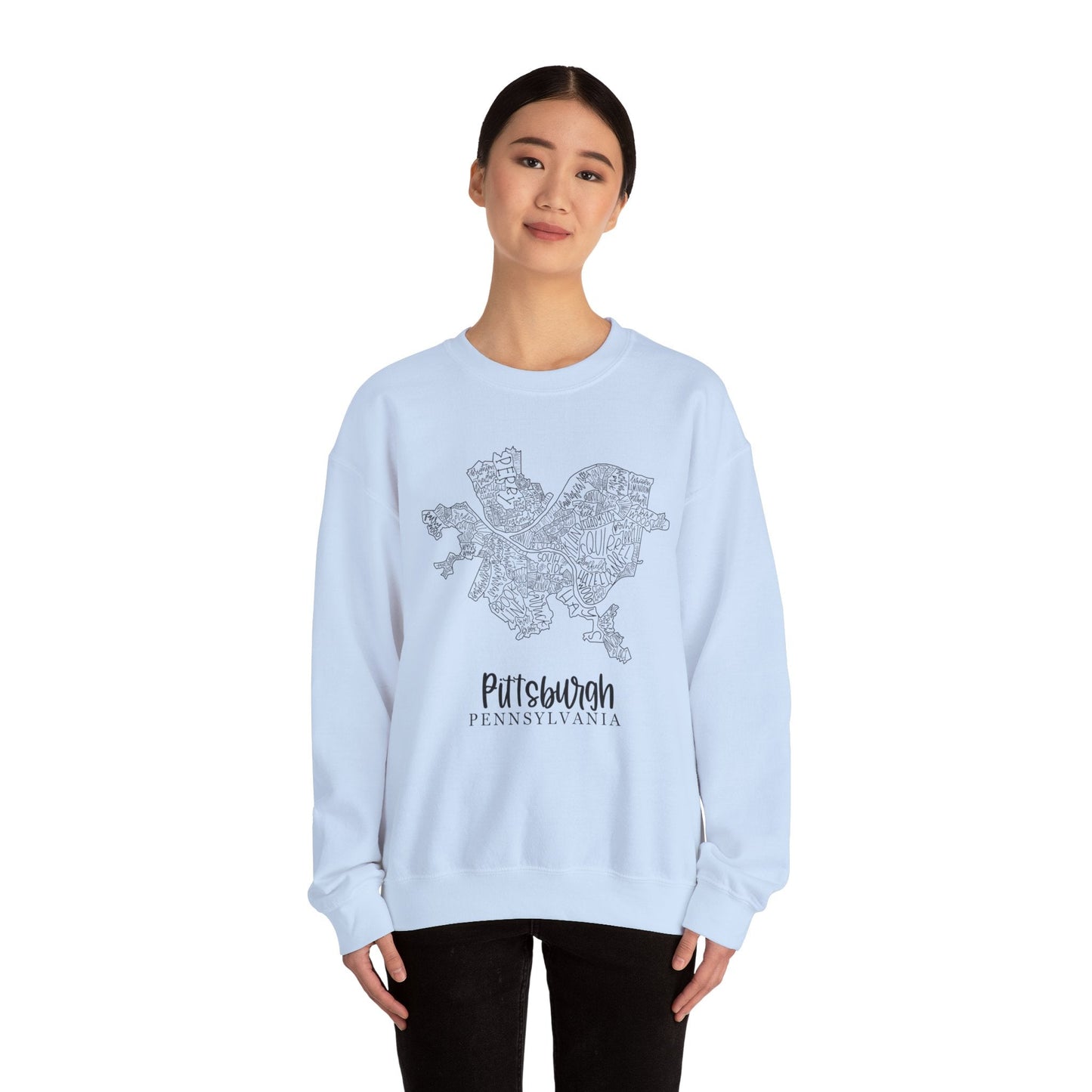 Pittsburgh Topo Word Map Graphic Gildan Heavy Blend™ Crewneck Sweatshirt