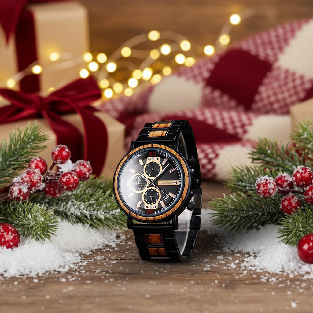 Black & Gold Chronograph Wooden Watch